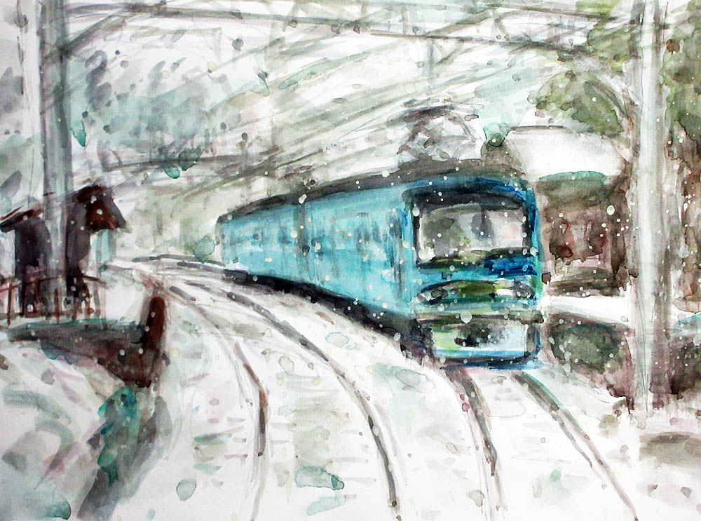 大洞 定治　絵画　油絵　雪景色　雪景　駅　線路　近江鉄道　桜川駅　滋賀県 大洞 定治絵画油絵雪景色雪景駅線路近江鉄道桜川駅滋賀県